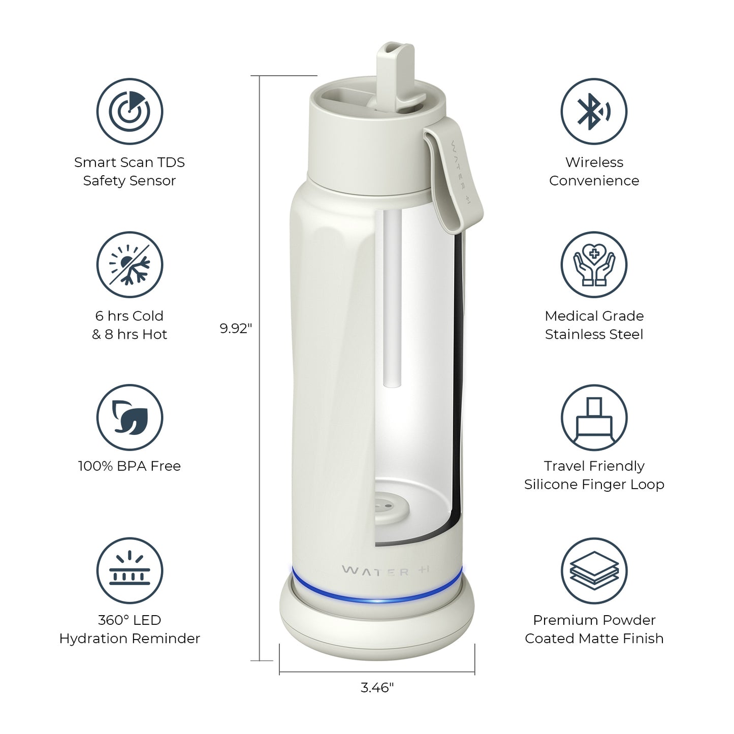 WaterH Vita Smart Water Bottle with Filter – 18 oz | Purifies & Tracks Hydration