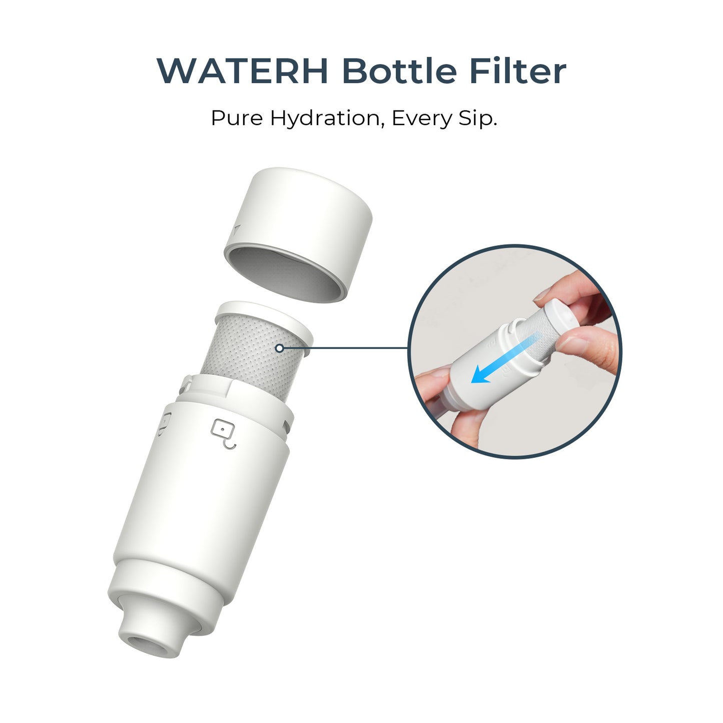 PureSip Filter Replacement for WaterH Vita Smart Water Bottle (3-Pack)