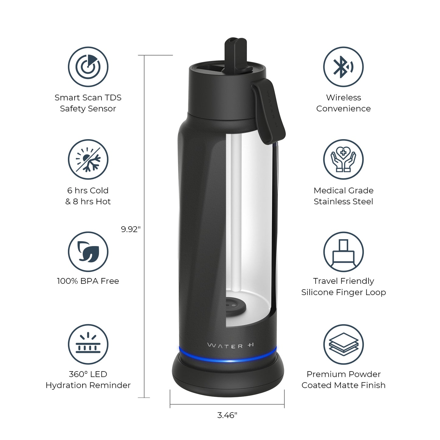 WaterH Vita Smart Water Bottle with Filter – 18 oz | Purifies & Tracks Hydration