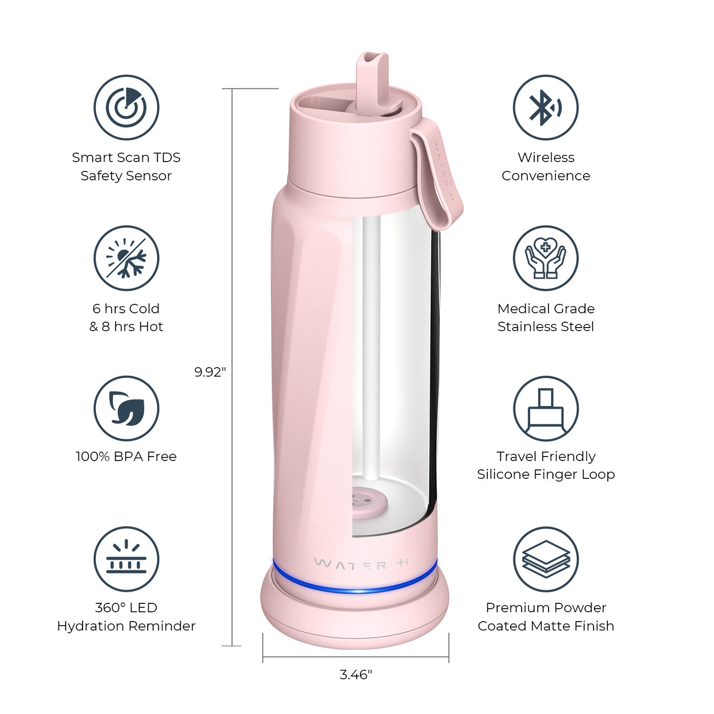 WaterH Vita Smart Water Bottle with Filter – 18 oz | Purifies & Tracks Hydration