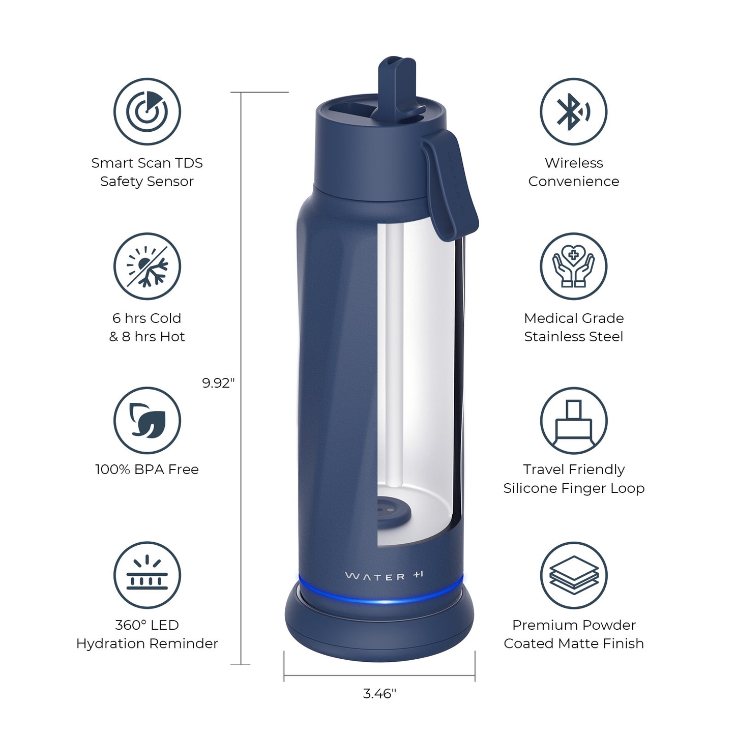 WaterH Vita Smart Water Bottle with Filter – 18 oz | Purifies & Tracks Hydration