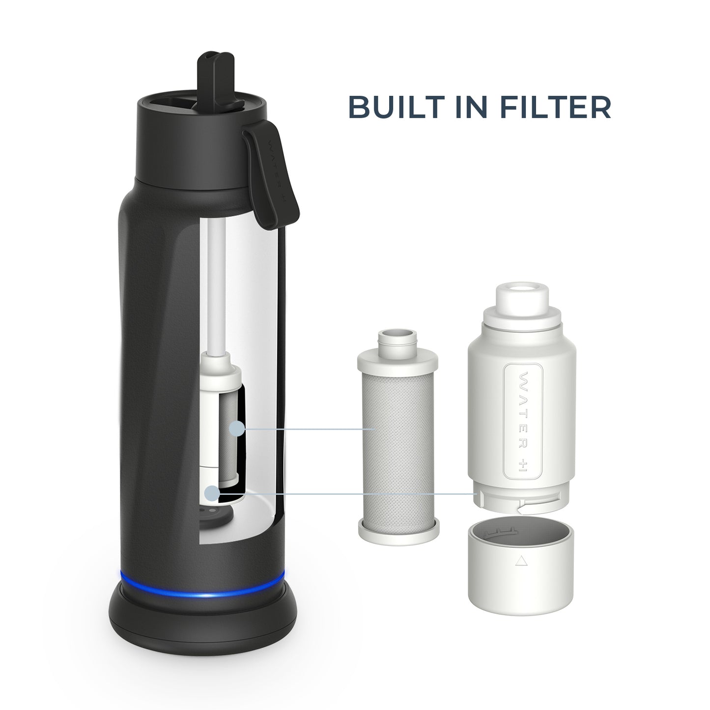 WaterH Vita Smart Water Bottle with Filter – 18 oz | Purifies & Tracks Hydration